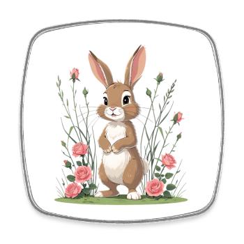 Le lapin dans le jardin de roses - Magnet carré - blanc - Devant