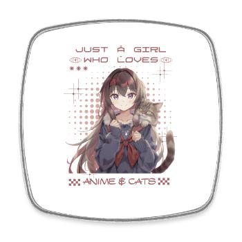 Anime Girl liebt Katzen – Cute Otaku Design - Viereckiger Kühlschrankmagnet - Weiß - Vorne