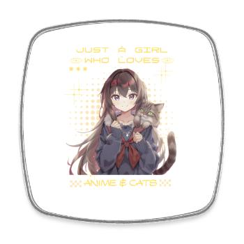Anime Girl liebt Katzen – Cute Otaku Design - Viereckiger Kühlschrankmagnet - Weiß - Vorne