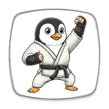 Cute Penguin Karate Martial Arts Funny Cartoon - Square fridge magnet - white - Front