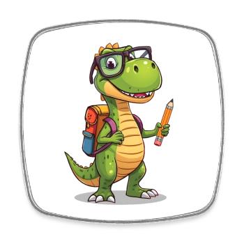 Dino Scholar With Pencil - Square fridge magnet - white - Front