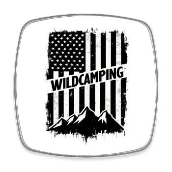 Wild Camping Adventure Mountains USA Flag - Square fridge magnet - white - Front
