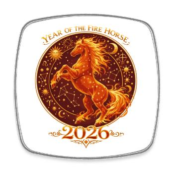Chinesisches Neujahr 2026 Pferd Vintage  - Viereckiger Kühlschrankmagnet - Weiß - Vorne