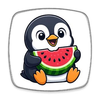 Dessin animé drôle de Pingouin avec Melon Fruit d’Été - Magnet carré - blanc - Devant