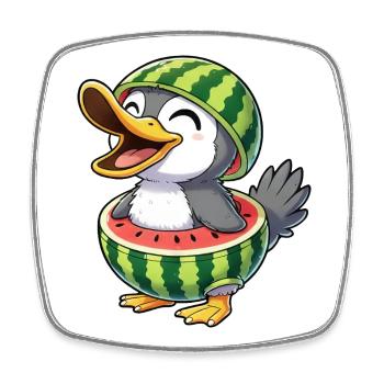 Dessin animé mignon, canot, pingouin, oiseau, melon, joie d’été - Magnet carré - blanc - Devant