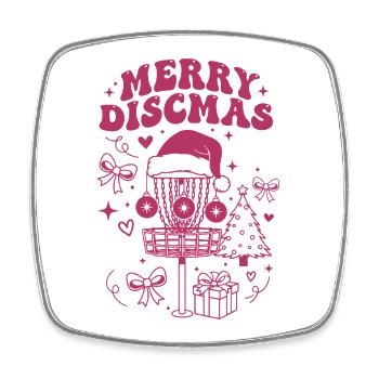 Merry Discmas Funny Disc Golf Basket Flying Disc - Square fridge magnet - white - Front