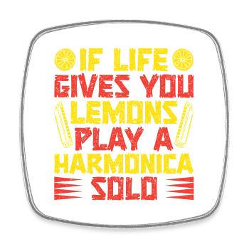 Funny Harmonica Player If Life Gives You Lemon - Viereckiger Kühlschrankmagnet - Weiß - Vorne