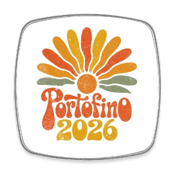 Portofino 2026 Retro Sonnenlogo - Viereckiger Kühlschrankmagnet - Weiß - Vorne