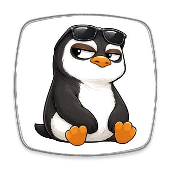 Cool cartoon penguin with sunglasses skeptical - Square fridge magnet - white - Front