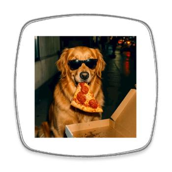 Mème drôle de chien Golden Retriever mangeant de la pizza - Magnet carré - blanc - Devant