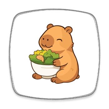 Capybara avec salade – détendue et mignonne - Magnet carré - blanc - Devant