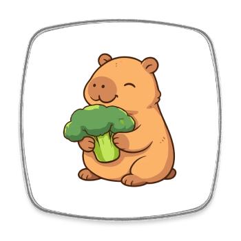 Capybara au brocoli – détendu et mignon - Magnet carré - blanc - Devant