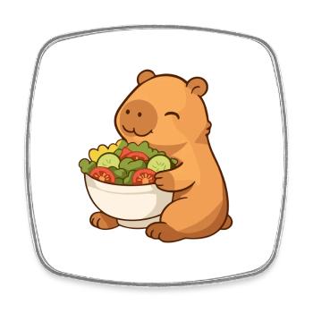 Capybara with colorful salad bowl - Square fridge magnet - white - Front