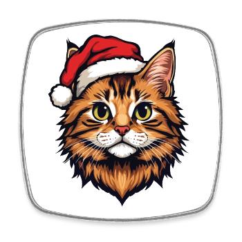Christmas Cat with Santa Hat - Square fridge magnet - white - Front