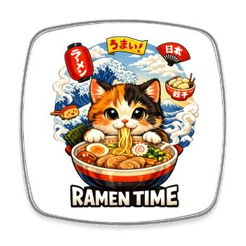 Chats Ramen Nouilles Anime japonais Manga Kawaii - Magnet carré - blanc - Devant