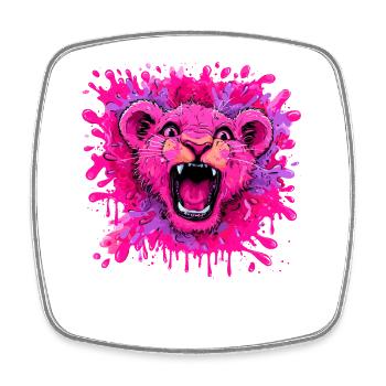 Lion rose dans une touche de couleur - Magnet carré - blanc - Devant
