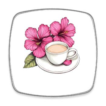 Impression de tasse à café en hibiscus - Magnet carré - blanc - Devant