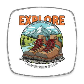 Explore Adventure – Hiking Outdoor Mountains Nature - Square fridge magnet - white - Front