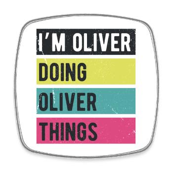 Je suis Oliver qui fait des couleurs rétro d’Oliver Things - Magnet carré - blanc - Devant