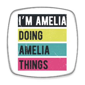 Ich bin Amelia und mache Amelia Things Retro Colors - Viereckiger Kühlschrankmagnet - Weiß - Vorne