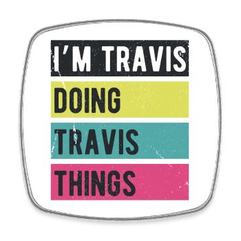 Ich bin Travis und mache Travis Things Retro Colors - Viereckiger Kühlschrankmagnet - Weiß - Vorne
