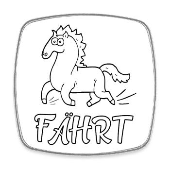 Pferd (Fährt), Pferd wie fahren - Wortwitz T-Shirt - Viereckiger Kühlschrankmagnet - Weiß - Vorne