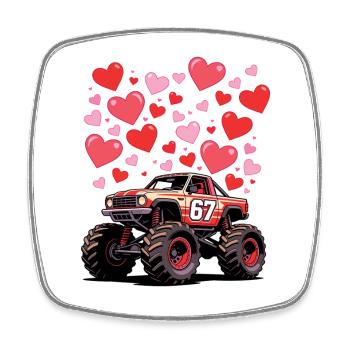 Camion monstre Love Hearts - Magnet carré - blanc - Devant