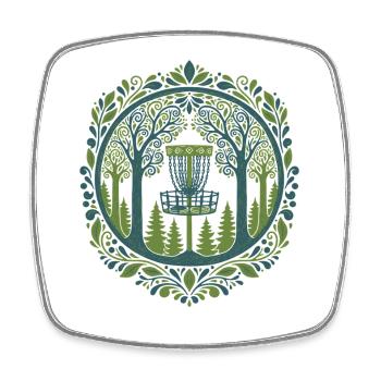 Disc-Golf-Korb in Woodland Scene Art - Viereckiger Kühlschrankmagnet - Weiß - Vorne