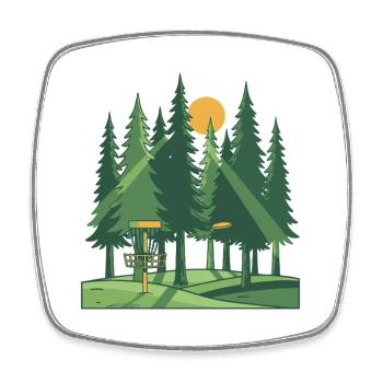 Disc Golf Forest Sunset Flying Disc Basket Scene - Square fridge magnet - white - Front
