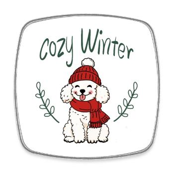 Cuddly winter dog with hat - Square fridge magnet - white - Front