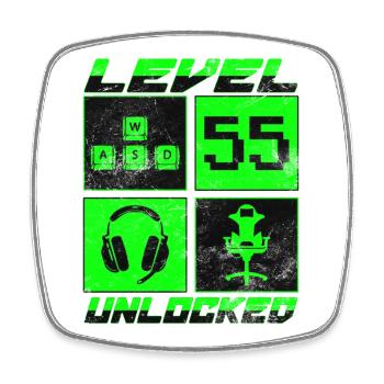 Birthday Gift Level Unlocked 55 Years - Square fridge magnet - white - Front