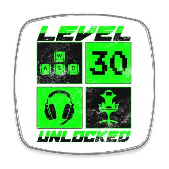 Joueur 30e anniversaire Gamer Niveau 30 débloqué - Magnet carré - blanc - Devant