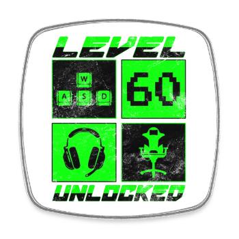 60th Birthday Gamer Gamer Level 60 Unlocked - Square fridge magnet - white - Front