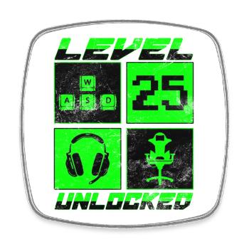 Gamer Level 25 Unlocked - Gaming - Viereckiger Kühlschrankmagnet - Weiß - Vorne