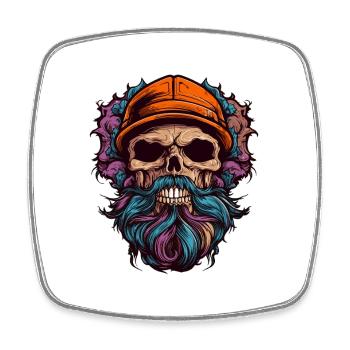 Totenkopf mit Bart - Viereckiger Kühlschrankmagnet - Weiß - Vorne