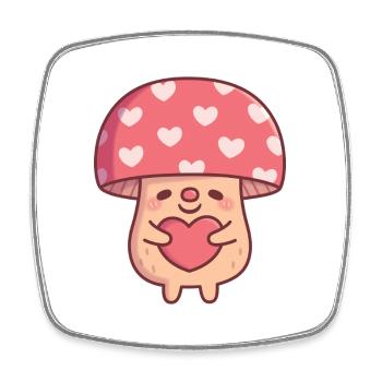 Cute Mushroom Hugging Heart Valentine - Square fridge magnet - white - Front