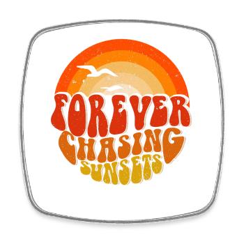 Forever Chasing Sunsets Retro Emblem - Square fridge magnet - white - Front