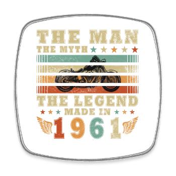 Vintage 1961 Born Motorcycle Birthday Gift - Square fridge magnet - white - Front