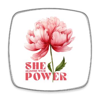 She Blooms With Power - Square fridge magnet - white - Front