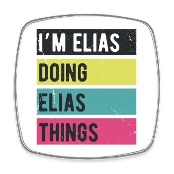 Ich bin Elias und mache Elias Dinge Retrofarben - Viereckiger Kühlschrankmagnet - Weiß - Vorne