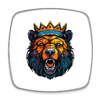 Royal Bear Crown King - Square fridge magnet - white - Front