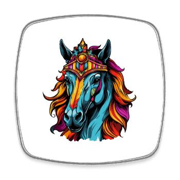 Crowned Horse Neon Portrait - Square fridge magnet - white - Front