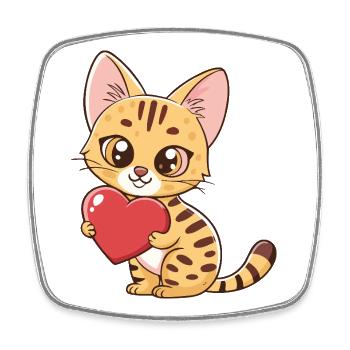 Kawaii-Herz-Tabby-Kätzchen - Viereckiger Kühlschrankmagnet - Weiß - Vorne