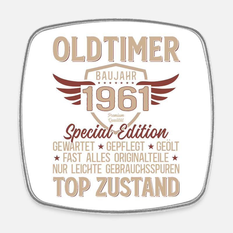 65. Geburtstag Shirt – Oldtimer 1961 Vintage Retro - Viereckiger Kühlschrankmagnet - Weiß