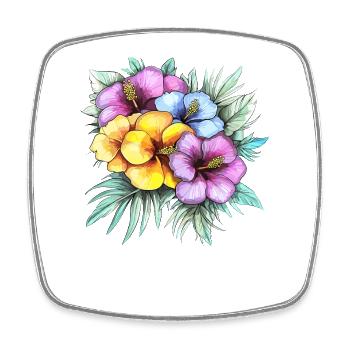 Hibiskus Farbblütenstrauß - Viereckiger Kühlschrankmagnet - Weiß - Vorne
