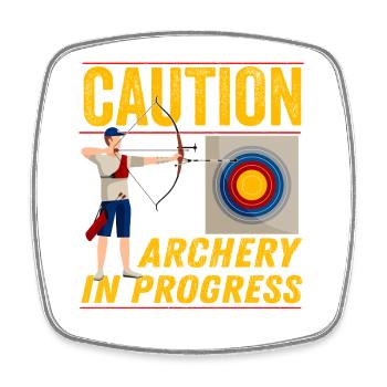 Caution Archery In Progress - Square fridge magnet - white - Front