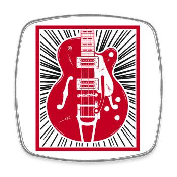 Red Retro Guitar Silhouette Burst - Square fridge magnet - white - Front