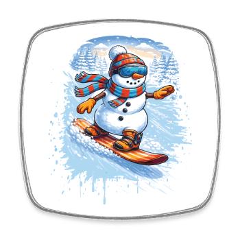 Cool snowman snowboarding – winter fun - Square fridge magnet - white - Front