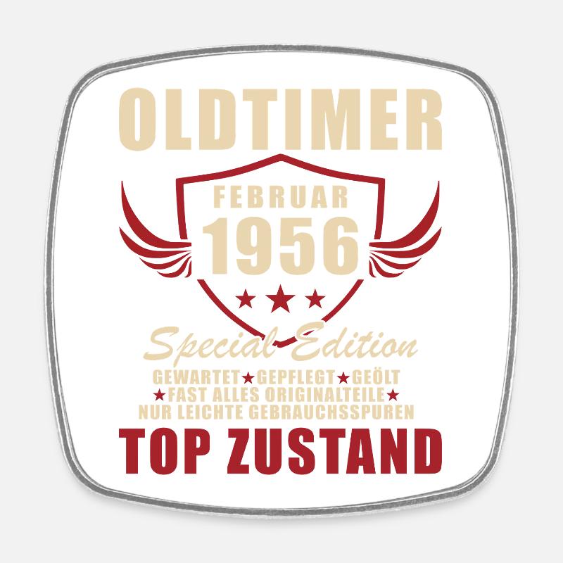Februar 1956 Geburtstag Oldtimer 1956 - Viereckiger Kühlschrankmagnet - Weiß