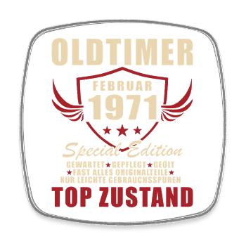 Februar 1971 Geburtstag Oldtimer 1971 - Viereckiger Kühlschrankmagnet - Weiß - Vorne